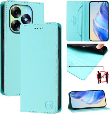 Produktbild von Lederhülle für itel S23+ / S23 Plus Hülle Flip Brieftasche Kartenfächern Ständer Schutzhülle Türkis