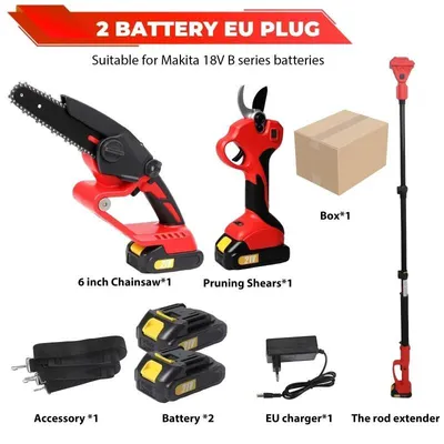 Obrázek produktu pro Akumulátorová teleskopická řetězová pila - 3 v 1, vysokohorské použití - 15 cm pilový list - pro řezání stromů a údržbu zahrady - 18V - s 2 bateriemi