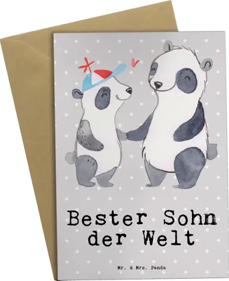 Produktbild von Mr. & Mrs. Panda Grußkarte Panda Bester Sohn der Welt - Grau Pastell - Geschenk, einladungskarten, glückwunschkarten, Geschenkidee, weihnachtskarten, Familie, Bube, Vater
