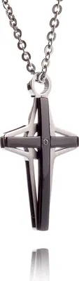 Immagine prodotto di Ciondolo in acciaio inox croce rivestimento nero catena gioielli da uomo- 50cm
