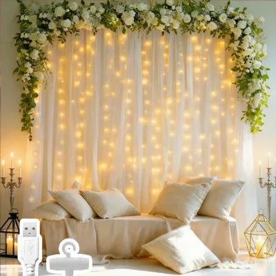 Image de Rideau lumineux blanc chaud - 1 x 1 mètre - 100 LED - Alimentation USB