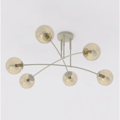 Image de Lampe à suspension PREGOS en acier beige et verre ambré
