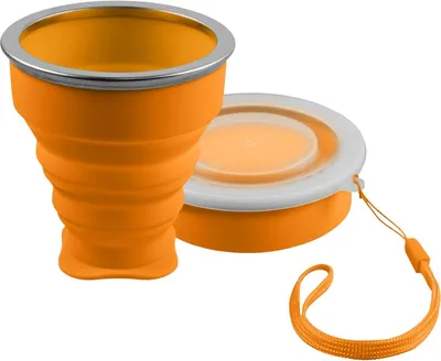 Imagen del producto de Taza de silicona plegable, color naranja, 210 ml, ideal para camping