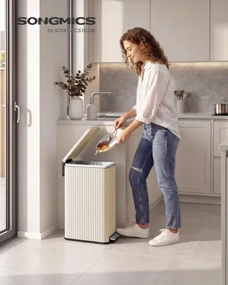 Produktbild von SONGMICS Mülleimer Küche 50 L, Tretmülleimer mit Softclose-Deckel, herausnehmbarer Inneneimer, Stahl, 15 Müllbeutel, creme