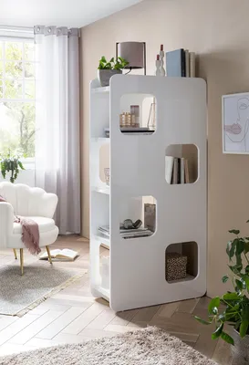 Produktbild von SalesFever Raumteiler-Regal | 4 Böden, 8 offene Fächer | MDF-Holz | B 81 x T 36 x H 168 cm | Weiß Hochglanz