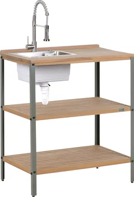 Obrázek produktu pro BELIANI Venkovní kuchyňský ostrov hnědý s dřezem Akáciové dřevo 2 police horní deska 50 x 80 x 92 cm Zahradní kuchyně Jídelna