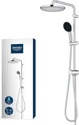 Zdjęcie produktu dla Prysznic z deszczownicą z 2 rodzajami strumienia – okrągły, chromowany – oszczędzający wodę – 8 l/min