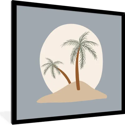 Produktbild von MuchoWow® Gerahmtes Poster Palme - Pastell - Sommer - Blau 40x40 cm - Poster mit Schwarzem Bilderrahmen Wandposter Rahmen Foto Bilder - Mit Rahmen - Wanddekoration Schlafzimmer
