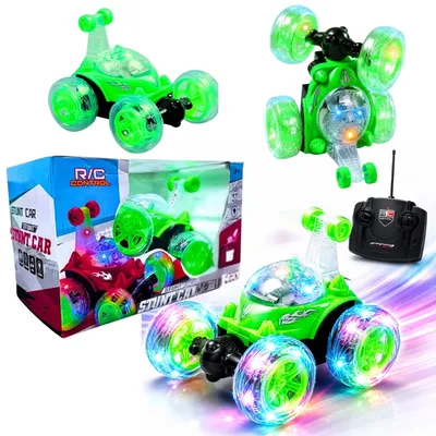 Zdjęcie produktu dla Zielony samochód kaskaderski Twister zdalnie sterowany z akrobacjami 360°, Obraz wygenerowany przez AI