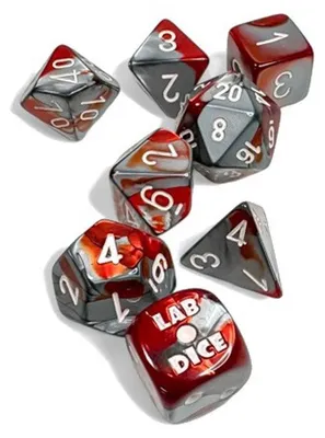 Image de Chessex - Lab Dice - Jeu de 8 dés - rouge-acier/blanc