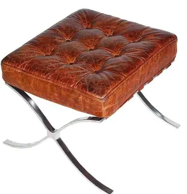 Produktbild von Casa Padrino Echtleder Fußhocker Vintage Braun / Silber 56 x 53 x H. 43 cm - Handgefertigte Chesterfield Möbel