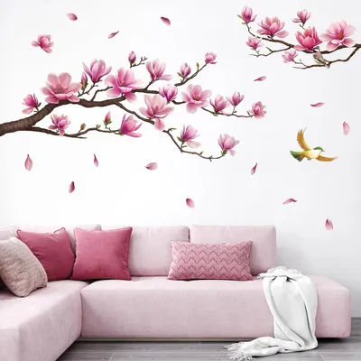 Imagen del producto de Calcomanía de pared Magnolia - Adhesivo de árbol en flor - Decoración floral para pared - Autoadhesivo - Rosa