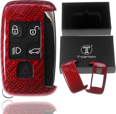 Produktbild von Auto Schlüssel Echt Carbon Schutz Hülle Hardcover Rot kompatibel mit Land Rover Evogue LV DisHardcovery 4 KEYLESS SMARTKEY