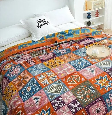Produktbild von Famanu Decke 100% Baumwolle, Boho-Stil, 200 x 230 cm, Wendedecke