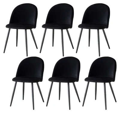 Obrázek produktu pro Jídelní židle, sada 6 kusů - Čalouněné židle z veluru vhodné do jídelny a kuchyně - Kovové nohy - Moderní, minimalistický design - Bez područek - Černá barva