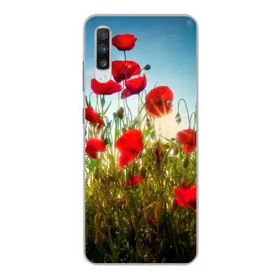 Produktbild von MuchoWow® Handyhülle Schutzhülle Hülle für Samsung Galaxy A70 Mohnblumen - Toskana - Sonne - Rot - Blau Silikon Softcase Handy Hülle - Schutzhaube