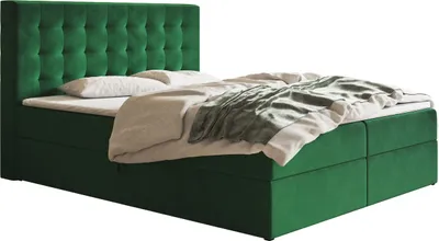 Obrázok produktu pre Posteľ s pružinovým boxom 140x200 cm Jora - manželská posteľ s matracom a topperom, 2x posteľný box - zamatová látka (zelená - Amor Velvet 4311)