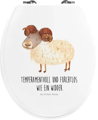 Produktbild von Mr. & Mrs. Panda klo deckel Sternzeichen Widder - Weiß - Geschenk, WC-Sitz, Bock, Geburtstag April, WC, Klodeckel, Toilettenbrille, Schafbock, März, Aszendent