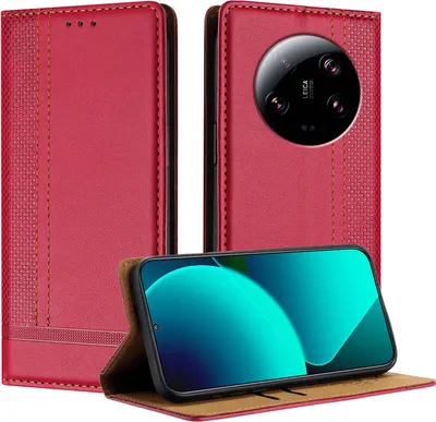 Produktbild von Handyhülle für Xiaomi 13 Ultra Leder Flip Klappbare Schutzhülle mit Standfunktion Rot