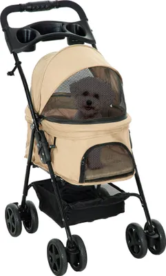 Immagine prodotto di PawHut passeggino per cani passeggino per gatti pieghevole per cani e gatti di piccola taglia fino a 4 kg passeggino per animali Oxford Khaki 67 x 45 x 96 cm