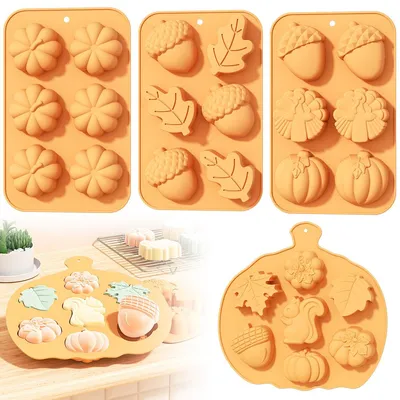 Produktbild von Gemustertes Backblech, 4 Halloween-Kürbisformen ,lebensmittelechtes Silikon, -40°C bis 220°C, für Herbsternte, Halloween, Thanksgiving, DIY-Dekoration