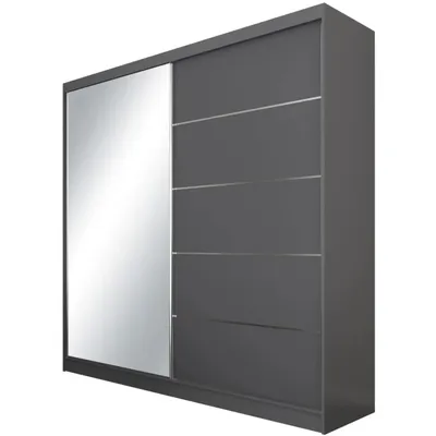 Produktbild von Schwebetürenschrank MARIKA 200 cm – Kleiderschrank mit Spiegel & Schiebetüren (Graphit)