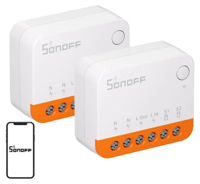 Produktbild von SONOFF MINIR4 Smart Wlan Schalter 2PCS, WiFi Schalter mit Timing-Funktion, Relay Split Mode, 2.4G WiFi, Neutralleiter erforderlich, Funktioniert mit Alexa/Google Home, Fernbedienung über eWeLink App