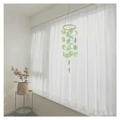 Immagine prodotto di Campanelli eolici a forma di conchiglia, colorati, realizzati in madreperla, decorazioni pensili, ghirlanda verde, 73 cm