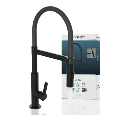 Produktbild von SCHÜTTE Küchenarmatur MIAMI, Wasserhahn Küche mit Geschirrbrause, 360° schwenkbare Küchenarmatur, Schwarz matt