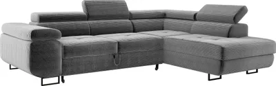 Produktbild von Ecksofa MONTANA mit einstellbare Kopfstützen, Eckcouch mit Schlaffunktion und Bettkasten, Sofa Cord, Polsterecke, Wohnlandschaft Rechts Hellgrau PS55