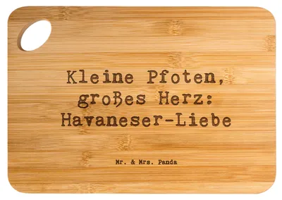 Produktbild von Mr. & Mrs. Panda Schneidebrett Spruch Havaneser Liebe - Transparent - Geschenk, Hunderassen Eigenschaften, treuer Begleiter, Holzbrett, Frühstücksbrettchen, Haustierliebe