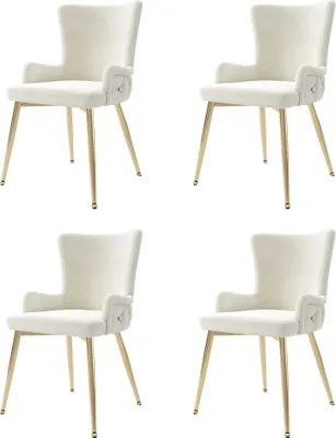 Produktbild von Esszimmerstuhl 47x49x85 cm 4er Set Beige Samt Metallstuetzbeine Gold Luxus Wohnzimmer Schlafzimmer Loungesessel