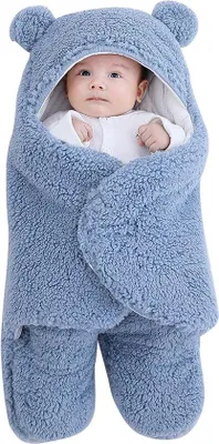 Produktbild von Unyqoos® Babypucksack mit Kapuze – warme Puckdecke aus Berberfleece & Baumwolle, getrennte Beine, Hakenverschluss, ohne Reißverschluss/Knöpfe, 3–6 Monate