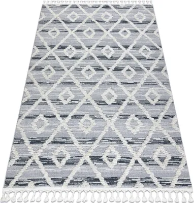 Zdjęcie produktu dla Dywan SEVILLA Z555A kratka, romby  / biały Frędzle berberyjski marokański shaggy szary 140x190 cm