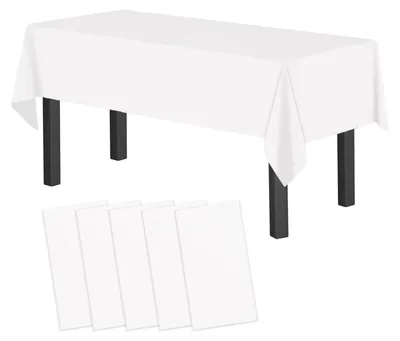 Obrázok produktu pre Jednorazové plastové obrusy, biela farba, 5 kusov, rozmer 137 x 274 cm