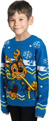 Produktbild von Paw Patrol Winterpullover für Jungen - Chase Winter Strick Pullover Sweatshirt Ugly Sweater Blau 122-128