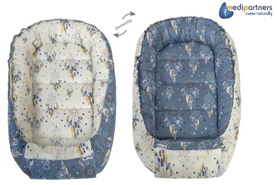 Produktbild von Babynestchen 5tlg Babynest Babydecke Steckkissen Kuschelnest Einschlagdecke Baumwolle 100x60x15 Traumfänger mit grauen Minky