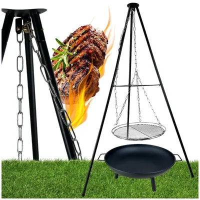 Produktbild von Dreibein Schwenkgrill 152cm - mit Feuerschale 60cm - Höhenverstellbarer Campinggrill - Grillrost Ø 50cm