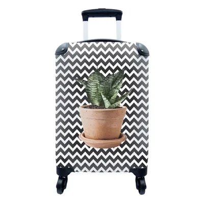 Produktbild von MuchoWow® Koffer Handgepäck Trolley Rollkoffer Kleine Reisekoffer mit 4 Rollen - Pflanzen - Blumentopf - Schwarz - Weiß - Cabin Size < 55x40x23 cm & 55x40x20 cm - Fotokoffer - Kabinenkoffer - Boardgepäck - Reise-Box - Reisekoffer - Reisegepäck - Koffer mit Bild - Trolley für Kinder