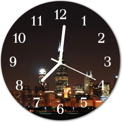Produktbild von Glasuhr Wanduhr Küchenuhr Echt-Glas 30fi cm Skyline Nacht mehrfarbig