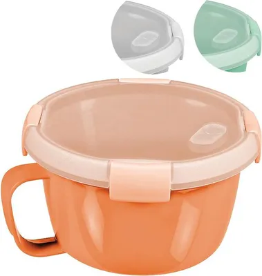 Image de Boite Curver 900 ml, avec anse, couvercle ouvrable, melange de couleurs menthe/gris/peche, type mug 170x100 mm