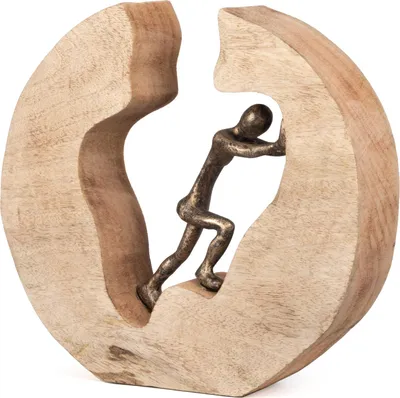 Produktbild von Skulptur Push and Work 29 x 28 cm Black Gold Mangoholz Alu Massive Baumscheibe Handarbeit