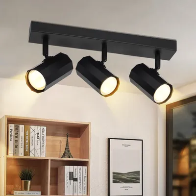 Produktbild von ZMH Deckenstrahler 3 Flammig Deckenleuchte Schwarz Metall GU10 Deckenspot Deckenlampe Vintage Schwenkbar 330° Retro für Wohnzimmer Küche Schlafzimmer