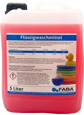 Produktbild von FABA Flüssigwaschmittel Konzentrat 5 L, rot, Universal Color angenehm frisch, gratis Ausgießer