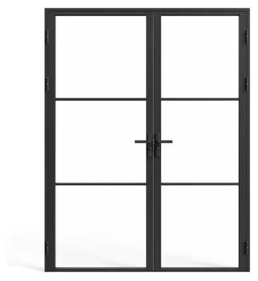 Zdjęcie produktu dla Zestaw drzwi - dwa skrzydła - odwracalne - aluminium i szkło bezpieczne - 204 x 146 cm - czarny - MASERU