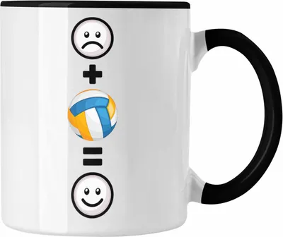 Produktbild von Trendation - Volleyball Tasse Geschenkidee für Volleyball-Spieler Geburtstag Lustiges Geschenk :( + Volleyball = :) (Schwarz)