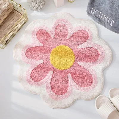 Image de Tapis à motif floral - Tapis de bain antidérapant - Doux et absorbant - Lavable - Pour salon