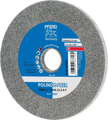 Produktbild von PFERD TOOLS POLINOX verpresstes Vlies-Rad PNER Ø 125x6 mm Bohrung-Ø 22,23 mm Hart A Fein für Finish