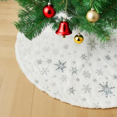 Produktbild von Weihnachtsbaumdecke Rund 122cm mit Pailletten Schneeflocke Weiß Kunstfell