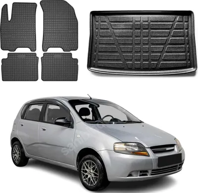 Immagine prodotto di Set di tappetini e fodere per il bagagliaio per Chevrolet Kalos 2005-2008 in gomma nera 5x